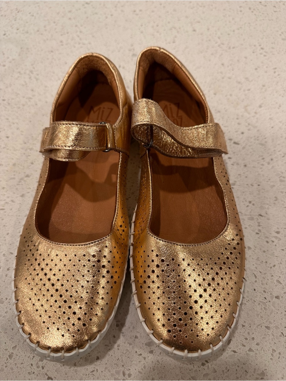 Miz Mooz Metallic Gold Perforated Mary Jane